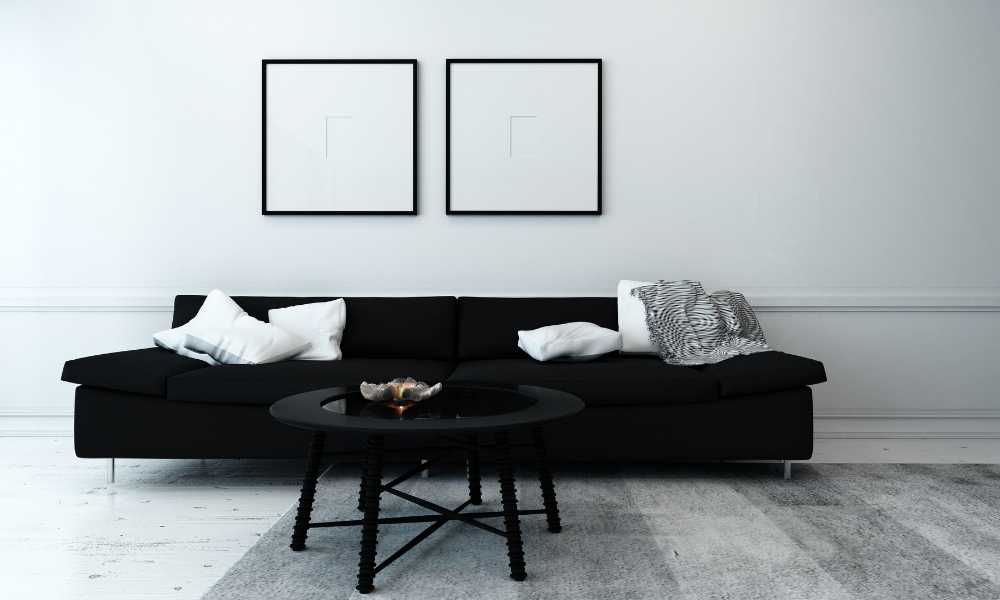 Black and White Modern Living Room White Walls And Black Furniture